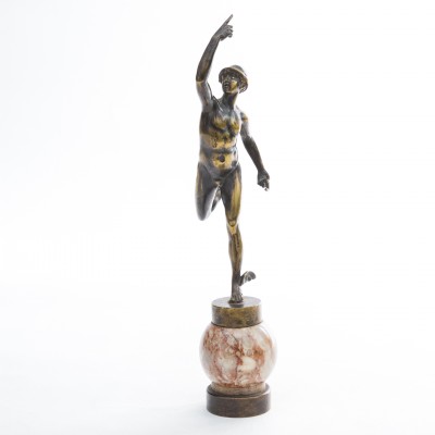 Hermes, rzeźba z brązu. patynowany, marmur, Art Deco, dwudziestolecie międzywojenne
